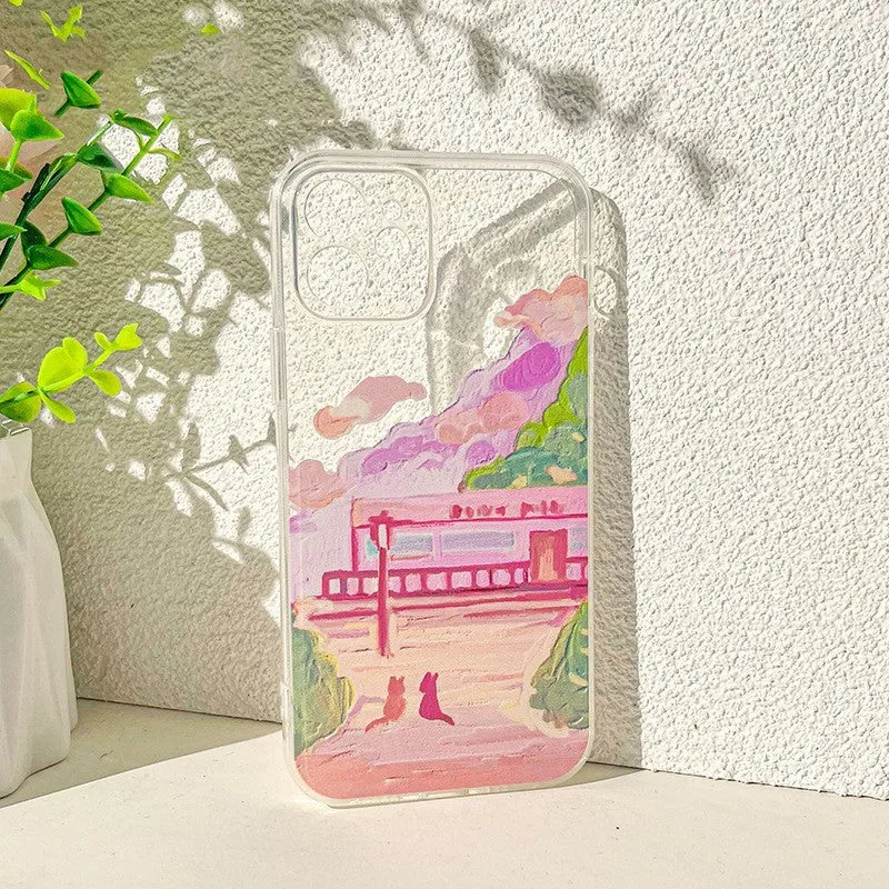 Colourful two cats cartoon design on a soft silicone iPhone rear cover case.