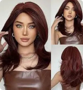 Mid-length platinum gradient colour wig with long curly hairstyle and bangs