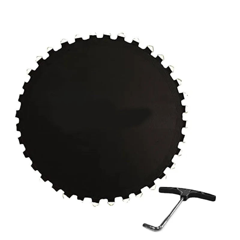 Round trampoline bungee fabric with button fasteners for repair and replacement.