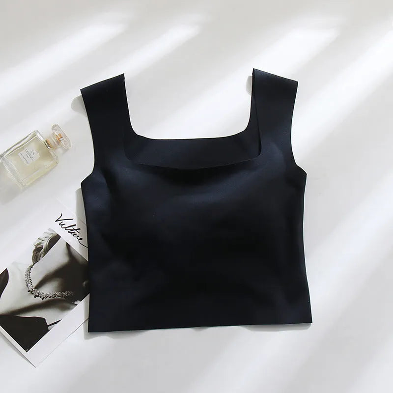 Women's non-marking sling vest with chest pad in nylon fabric, shown in light blue colour