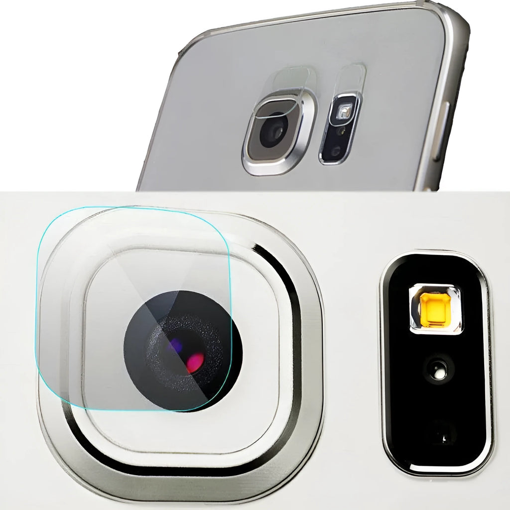 Tempered glass camera lens and flash protector films for Samsung Galaxy phones