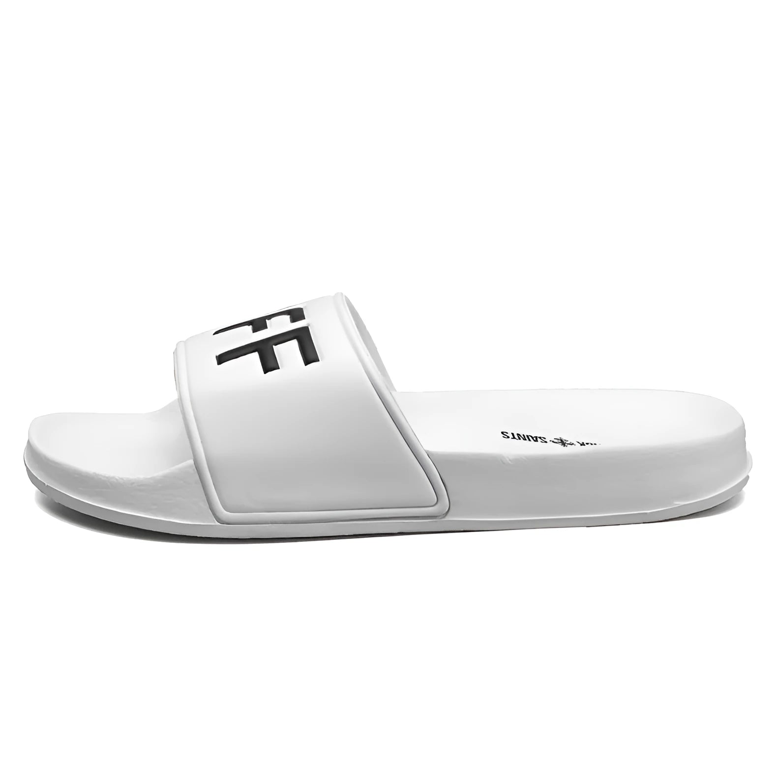Men's open-toe personalised slippers with rubber sole in black and white colour options
