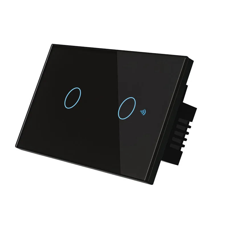 2-gang glass touch light switch with tempered glass panel and RF remote control
