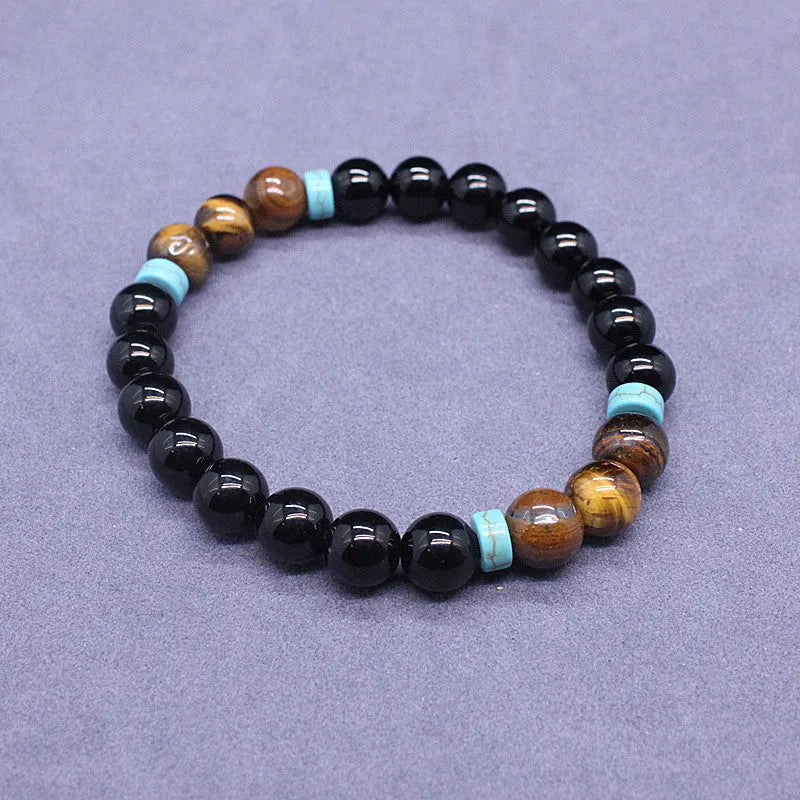Black agate bracelet and necklace set with tiger eye stone geometric jewellery pieces