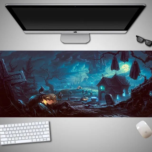 Halloween oversized computer mouse pad with non-slip rubber cloth backing in large dimensions