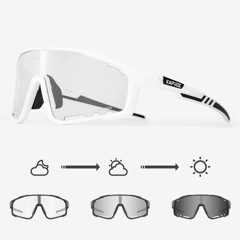 Photochromic cycling sunglasses with a semi-rimless TR90 frame, shown in one of multiple available colours.
