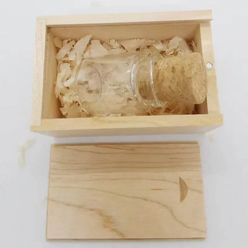 Transparent wooden wish drift bottle shaped USB flash drive for data storage