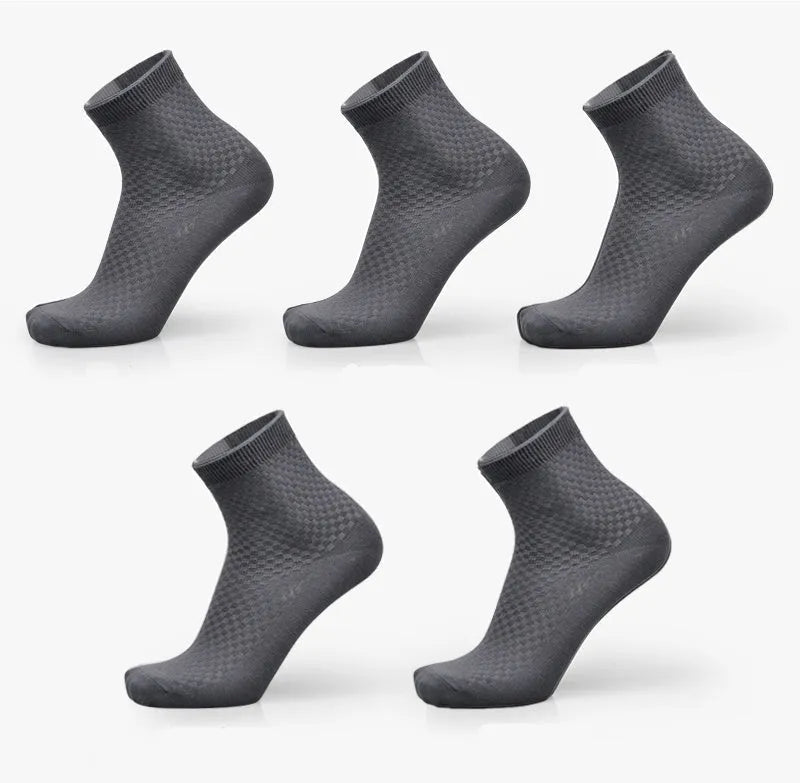 Men's bamboo fibre business socks with small square pattern in five colour options.