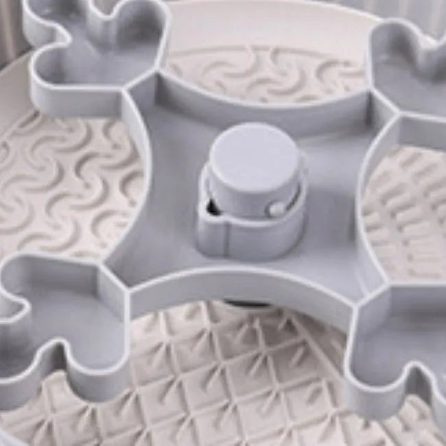 Pet rotating game board feeding bowl with slow food licking mat and anti-choke silicone base pad in beige colour