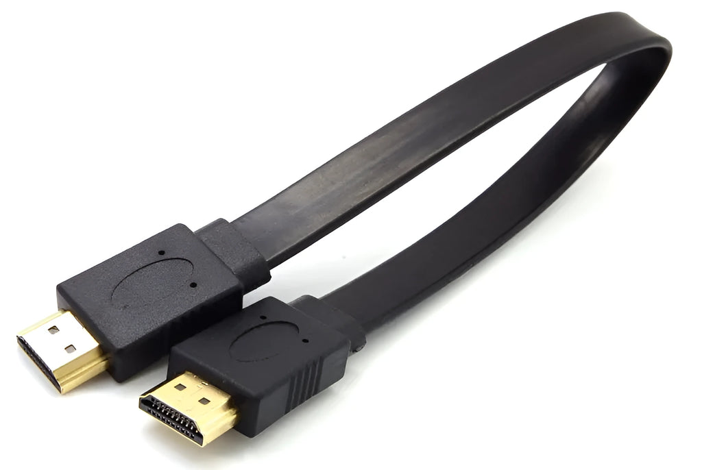 HDMI version 1.4 flat cable showing connectors and flexible flat wire design