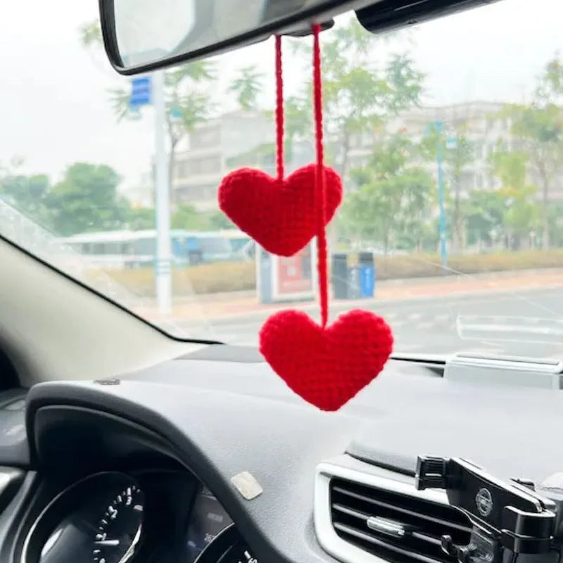 Green and white crochet car plant ornament with 25cm white hanging rope on 8cm basin base