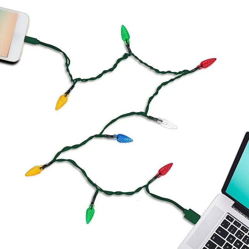 Green USB charging cable with ten flashing LED lights used for room decoration and night lighting