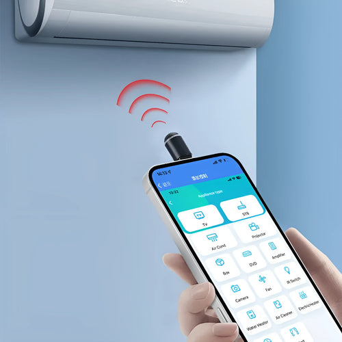 Compact 34mm infrared remote adapter for smartphones with Lightning, Type-C, and Micro-USB options