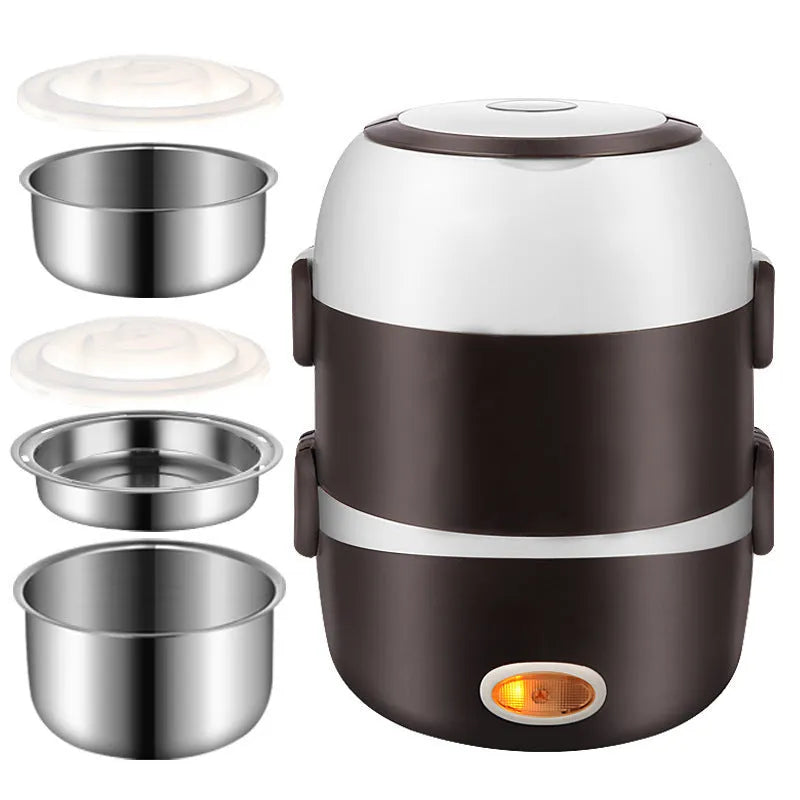 White multi-function electric lunch box with USB cable and two-layer or three-layer design options