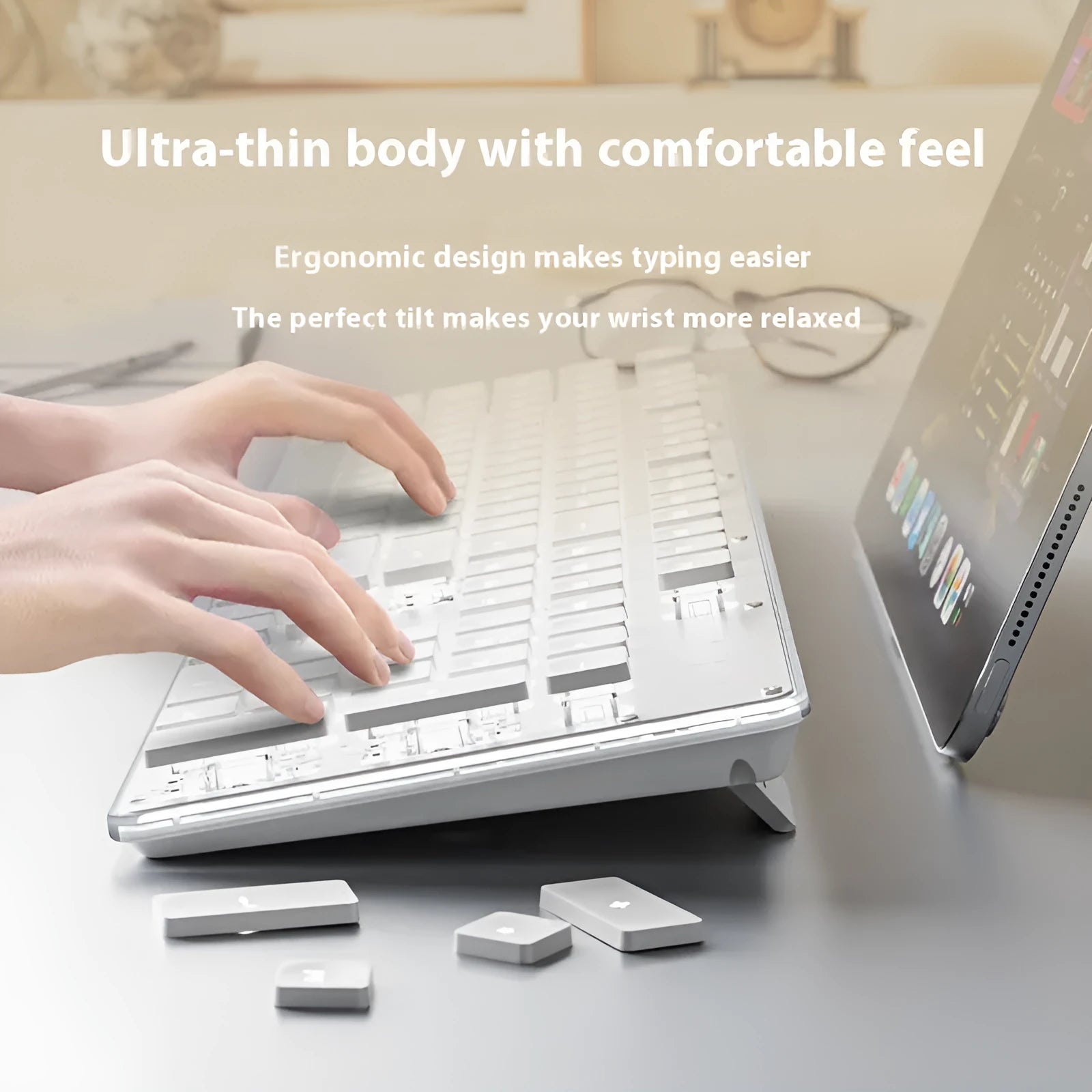 Wired mute mechanical-feel keyboard with backlighting in ABS casing, 44 cm length
