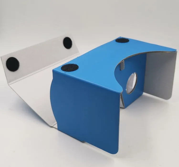 Pink and white VR cardboard glasses for 6-inch smartphones with adjustable straps and magnet control