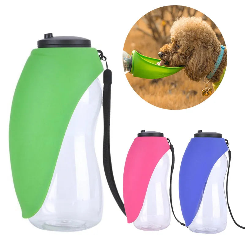 Sky blue portable pet water bottle with drinking bowl and key lock for dogs and cats