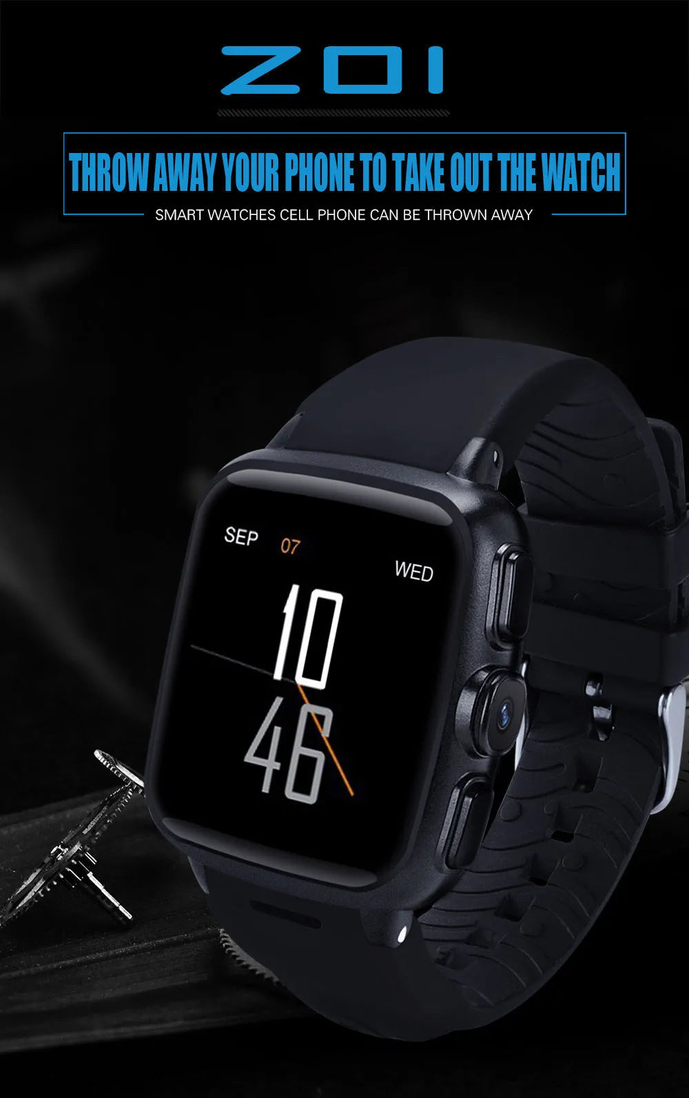 Z01smart watch in black or white with 1.54-inch HD touchscreen displayed