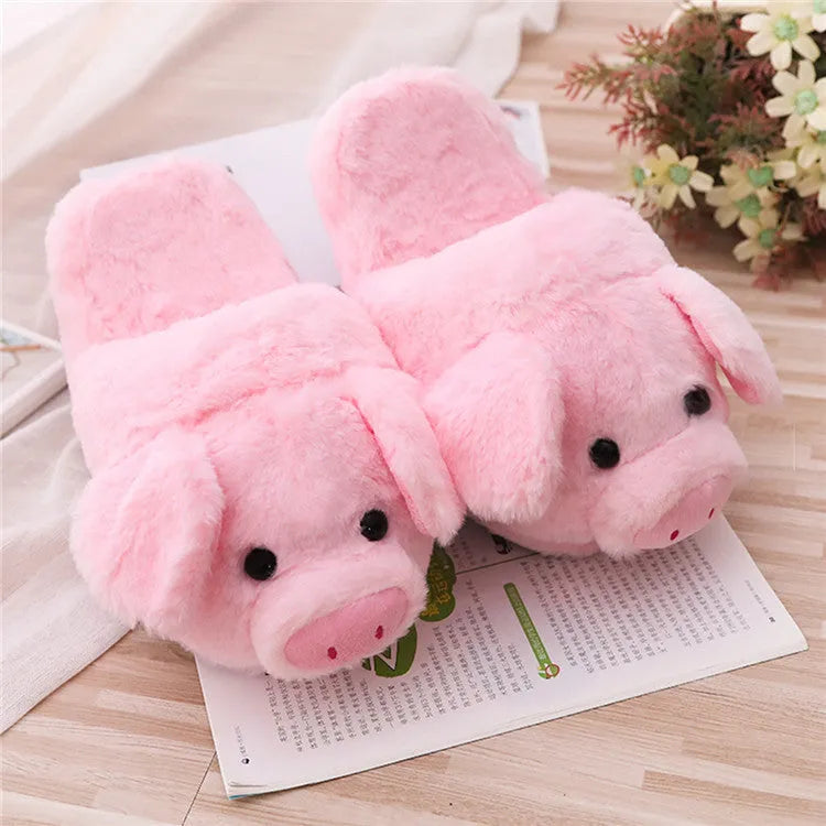 Pink pig floor slippers made of short plush with PP cotton filling