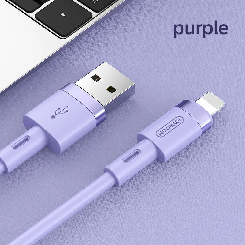 Type-C charging and data cable with straight connector, shown in multiple colour options including black, purple, red, white, and yellow.