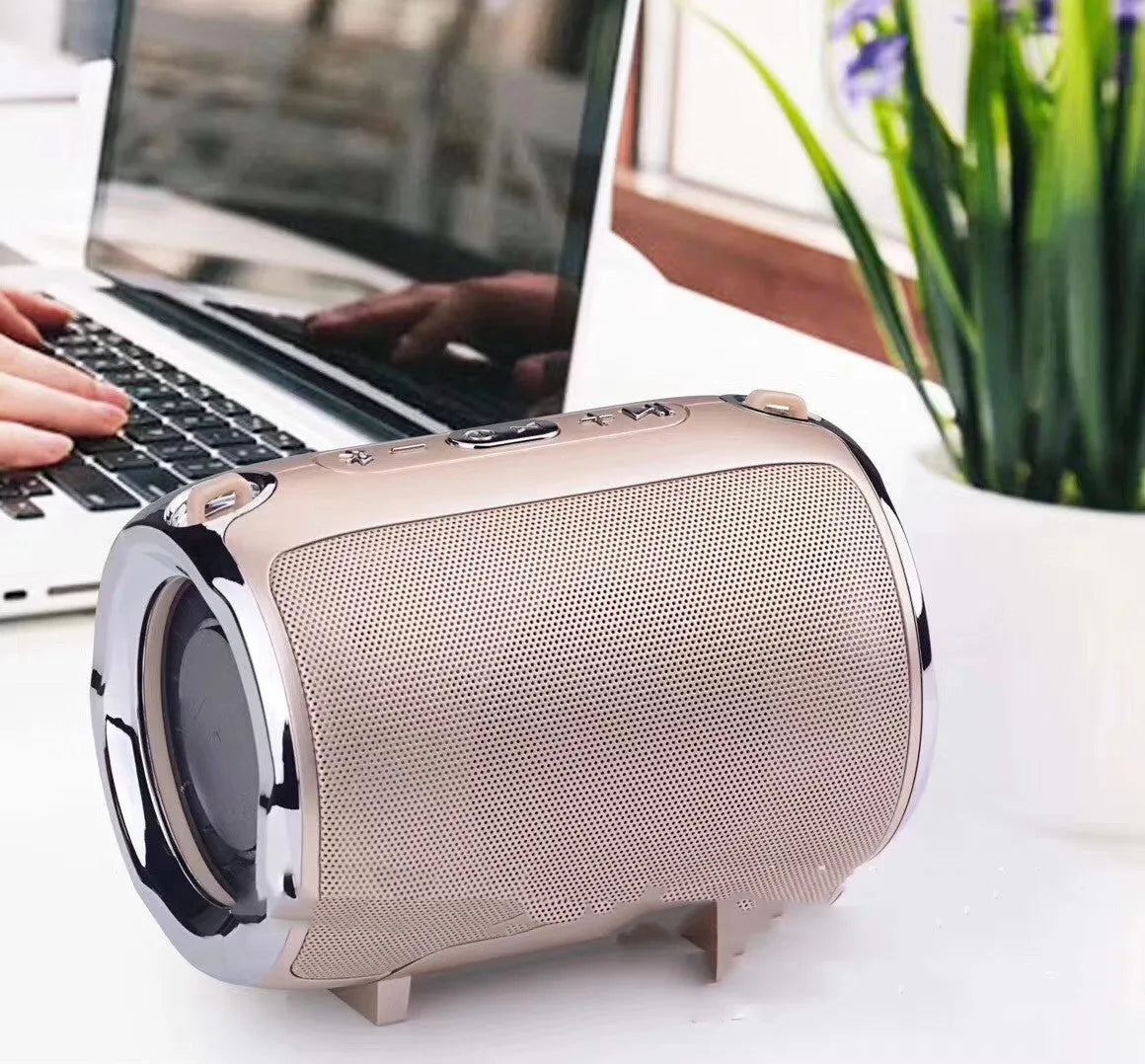 Portable subwoofer sound card reader in metal casing with Bluetooth and USB playback functionality