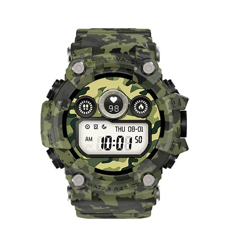 T6 tactical rugged smart watch bracelet in black or green on wrist