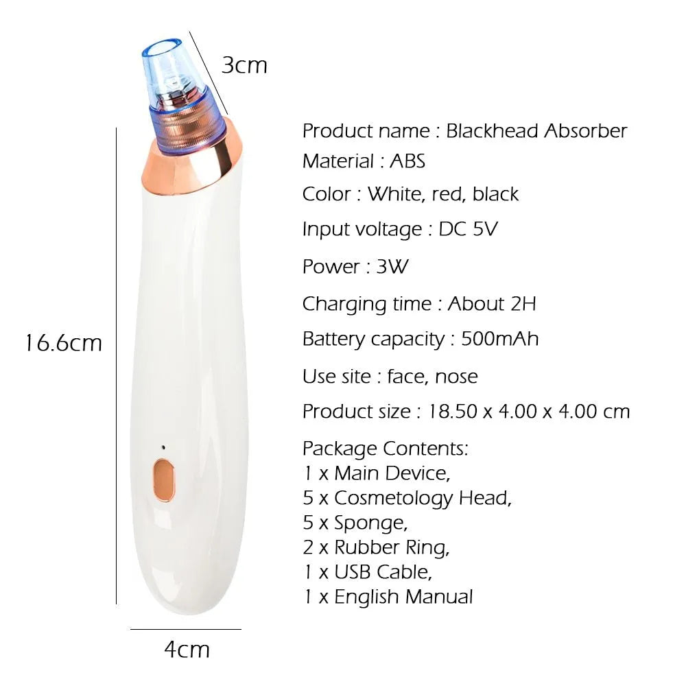 Electric blackhead removal device with multiple nozzle attachments for facial pore cleaning