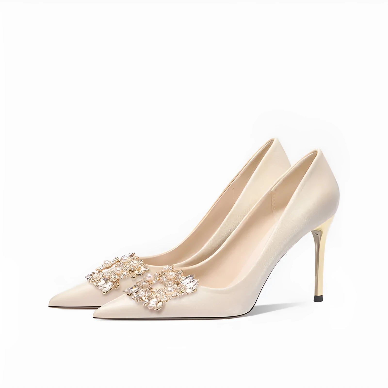 French wedding crystal bridal high heels with pointed toe and rhinestone decoration