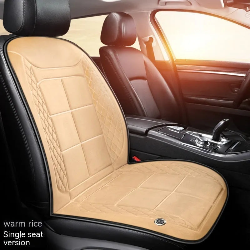 Car heating cushion with automatic temperature control and cotton filler in beige, black or coffee brown