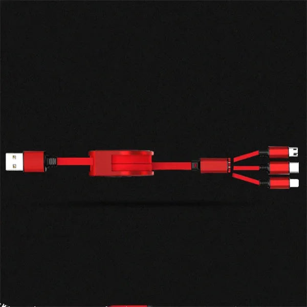 3 in 1 telescopic charging cable extended to 120 cm length with multiple connector options