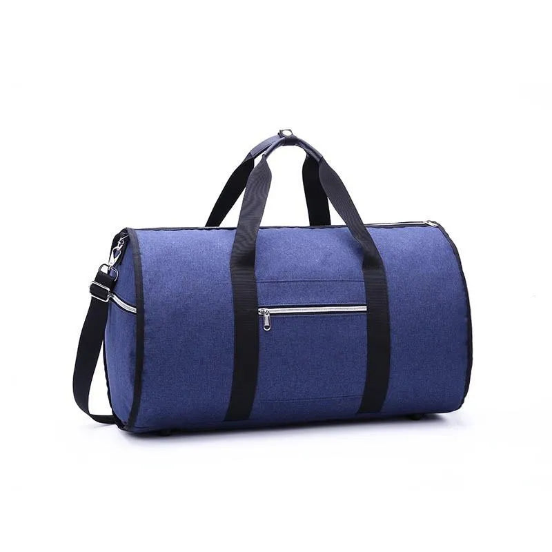 Medium-sized cylinder travel bag in red, light grey, blue, or black colour with zipper opening