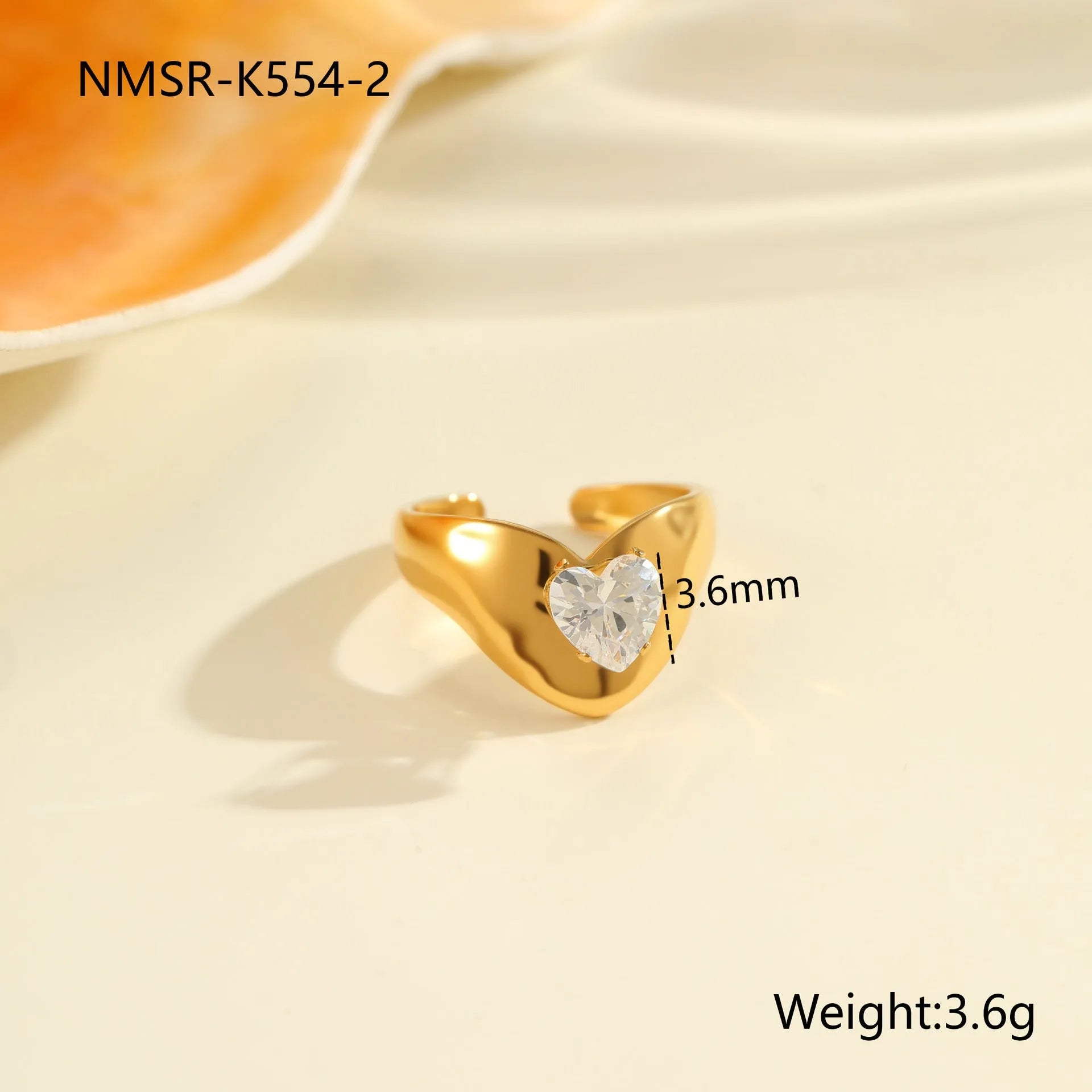 Women's stainless steel geometric zircon ring with open mouth free-size design