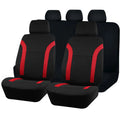 Blue polyester car seat cover with eyelet stitching on a vehicle front seat.