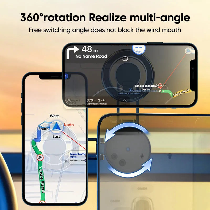 Telescopic folding car phone holder with magnetic suction dashboard mount in black or silver