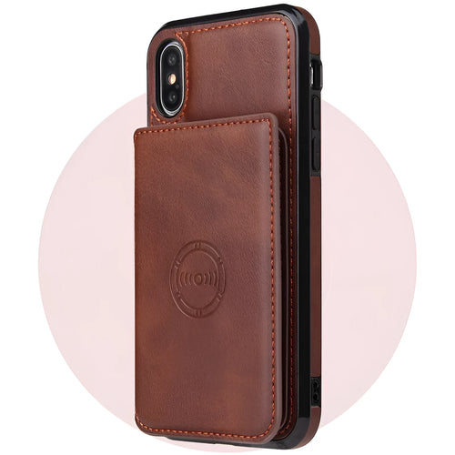 Imitation leather card wallet phone back cover case for iPhone in multiple colours.