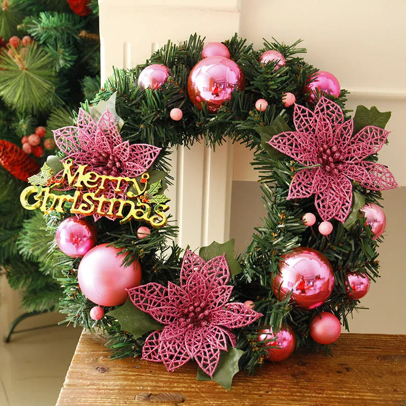 30cm plastic Christmas wreath in multiple colours including red gold blue pink purple silver