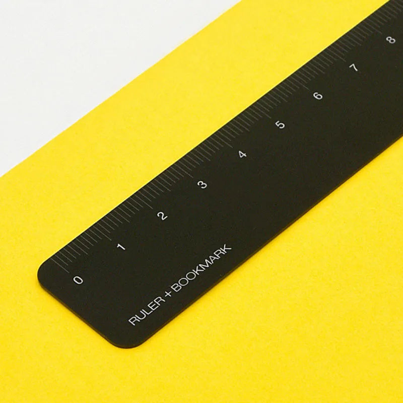 15cm aluminium bookmark ruler with laser-engraved markings in black colour