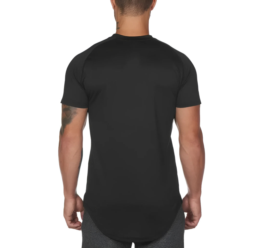 Mens plain gym shirt in cotton spandex blend showing colour and letter options