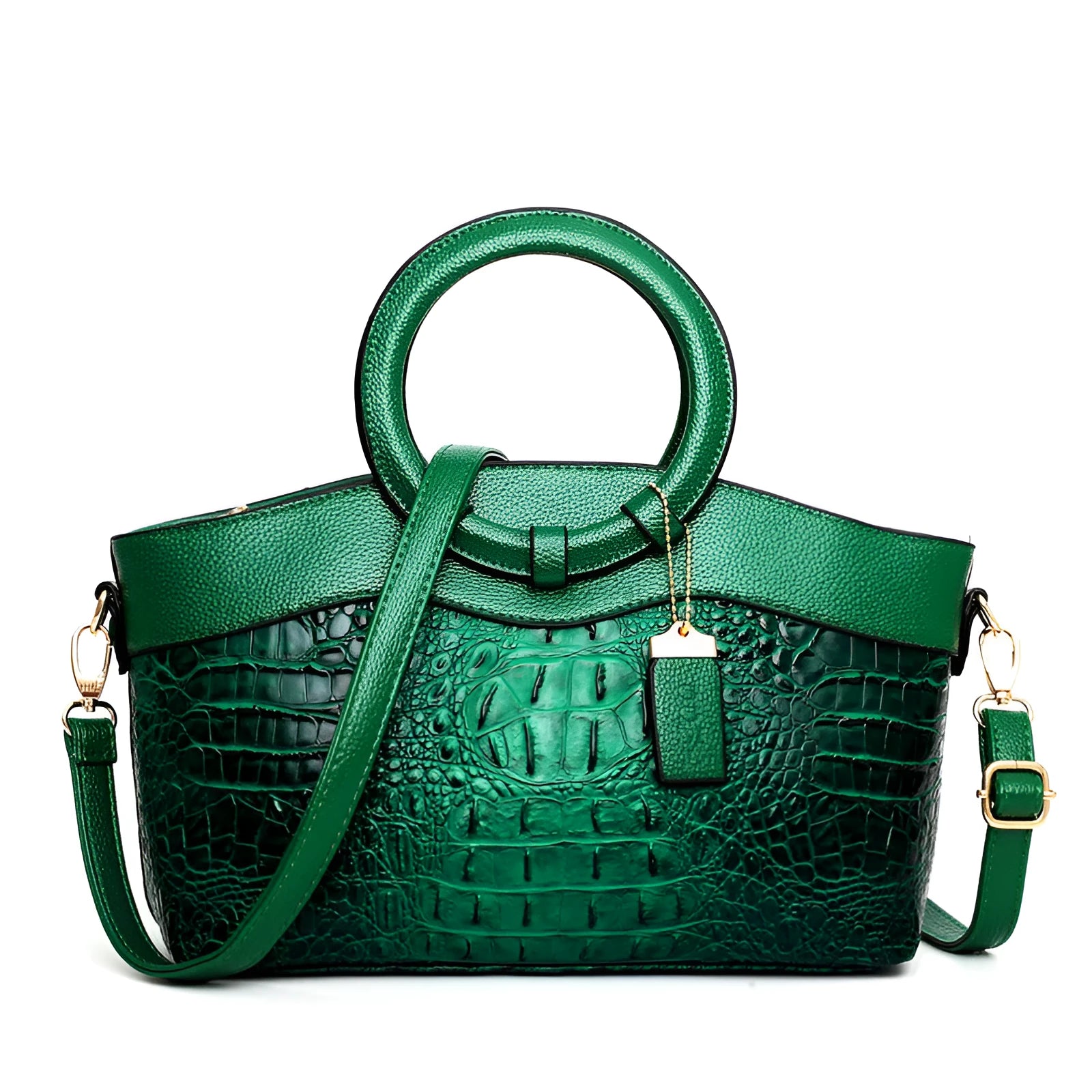 Fabric ladies handbag showing multiple compartments including phone and ID sections