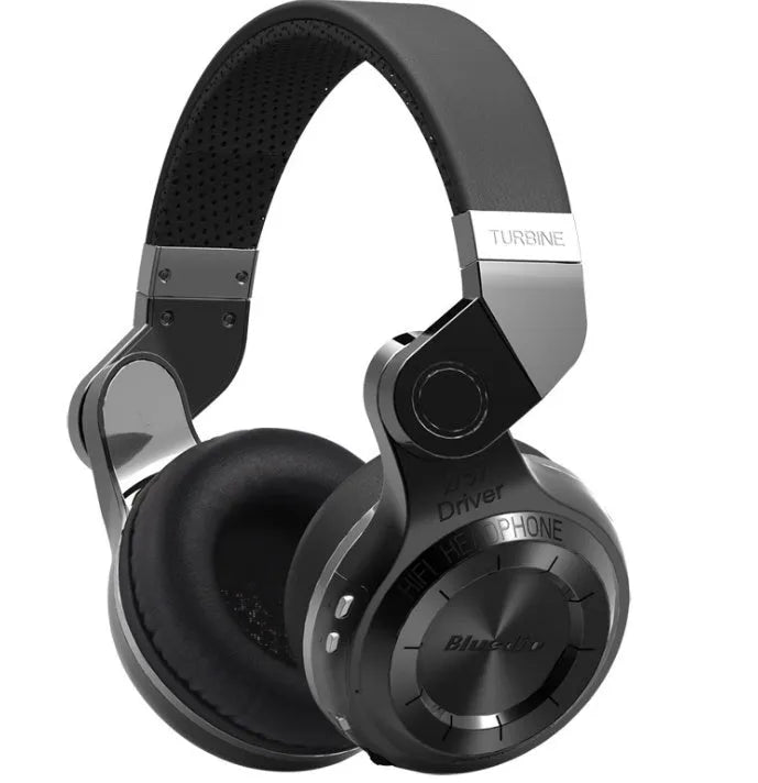 Blue String T2 black over-ear Bluetooth headset with large earcups and folding metal headband