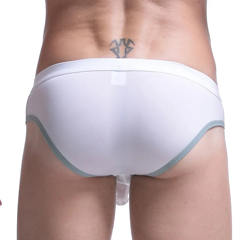 Men's ice silk underwear briefs with bullet separation pouch in seven colour options
