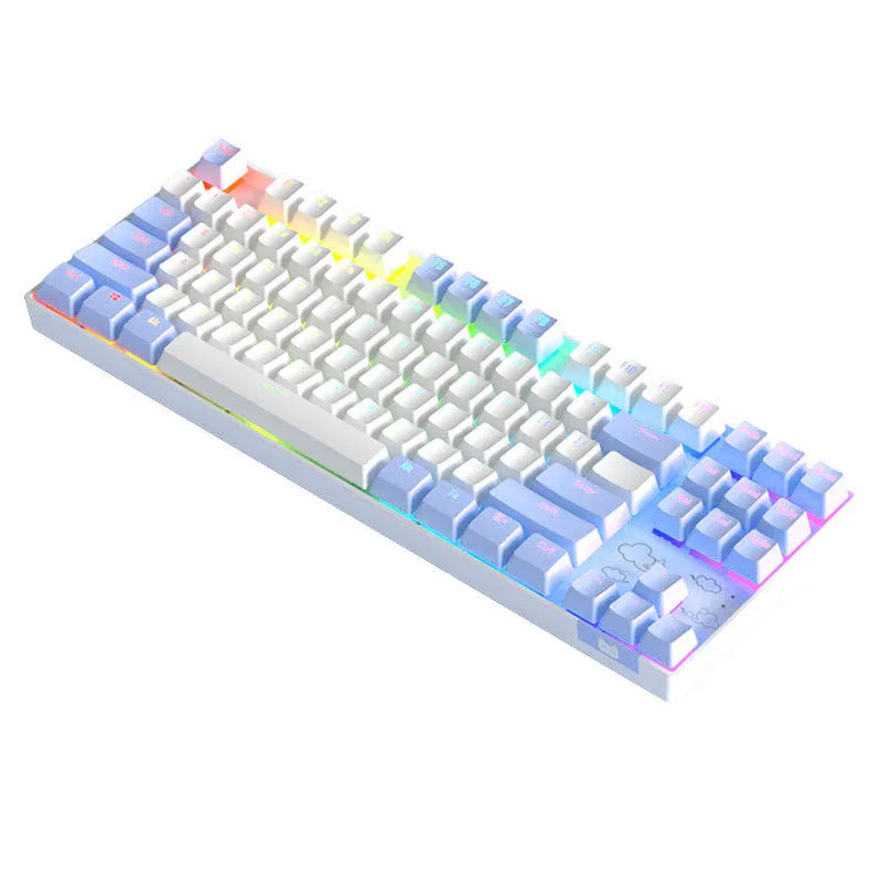 Wireless Bluetooth mechanical keyboard with metal construction in purple-white or blue-white colour options