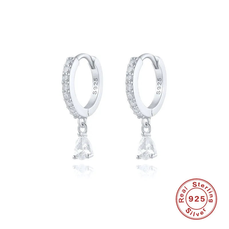 S925 sterling silver geometric water drop earrings with electroplated gold or silver finishes and gemstone options