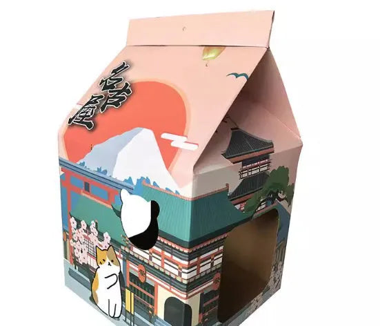 Foldable corrugated paper cat scratching board with Nagoya cat pattern design