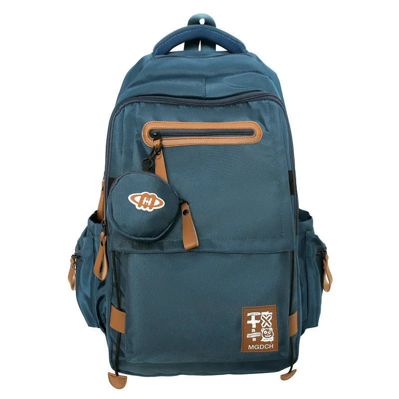 Large-capacity black nylon school backpack for junior high students with curved shoulder straps
