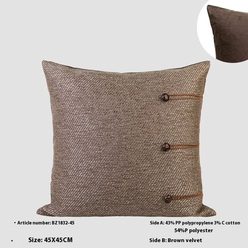 Chinese style square cushion pillow in geometric pattern, 45cm size, on a sofa.