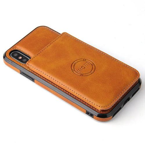 Imitation leather card wallet phone back cover case for iPhone in multiple colours.