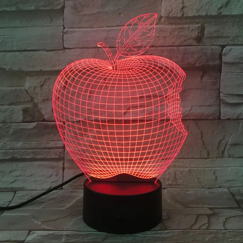 3D fruit decorative night light with seven colour LED illumination and touch control interface