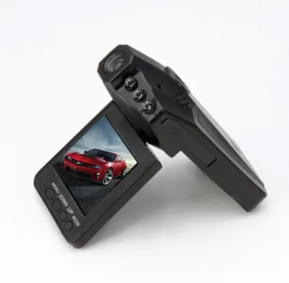 H198 HD car DVR recorder with 2.4-inch screen, infrared lights, and parking monitoring features