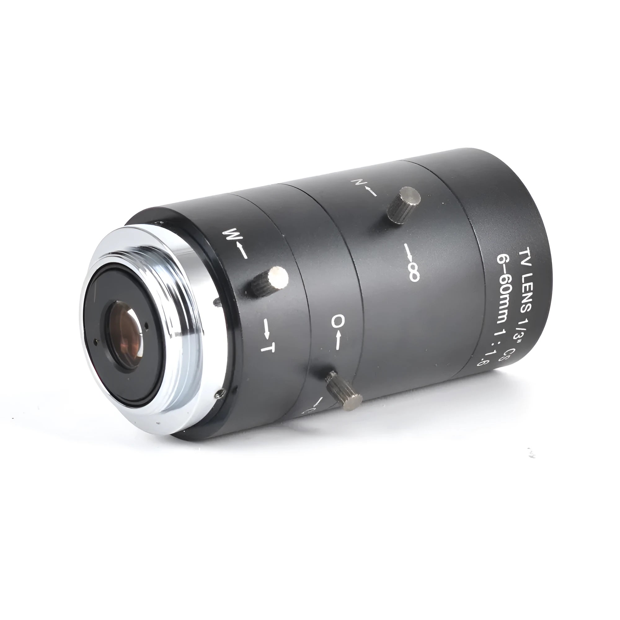 Black manual aperture camera lens with 6-60mm focal length and CS mount
